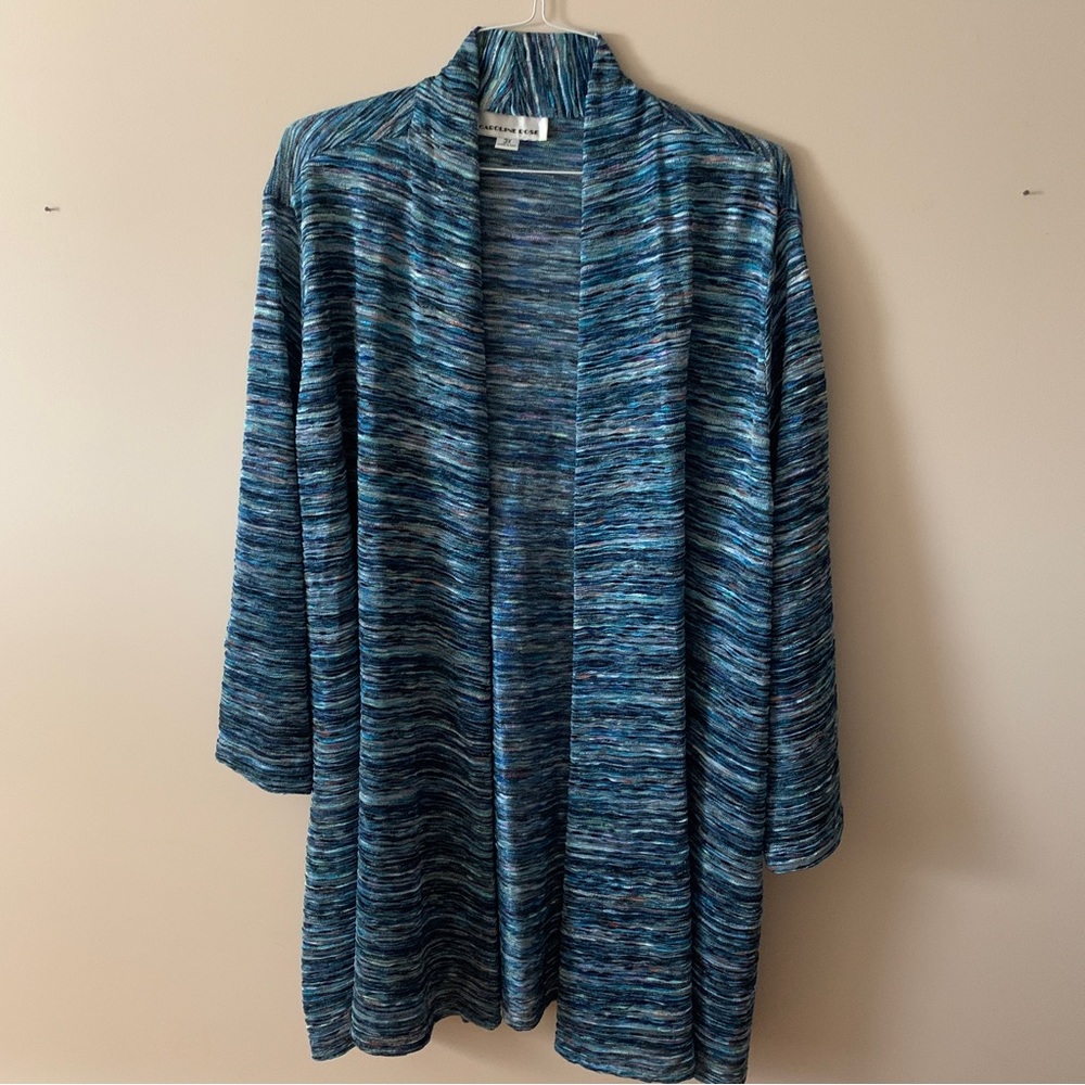 Caroline Rose Open Cardigan in Sea Colors EUC Size 3X